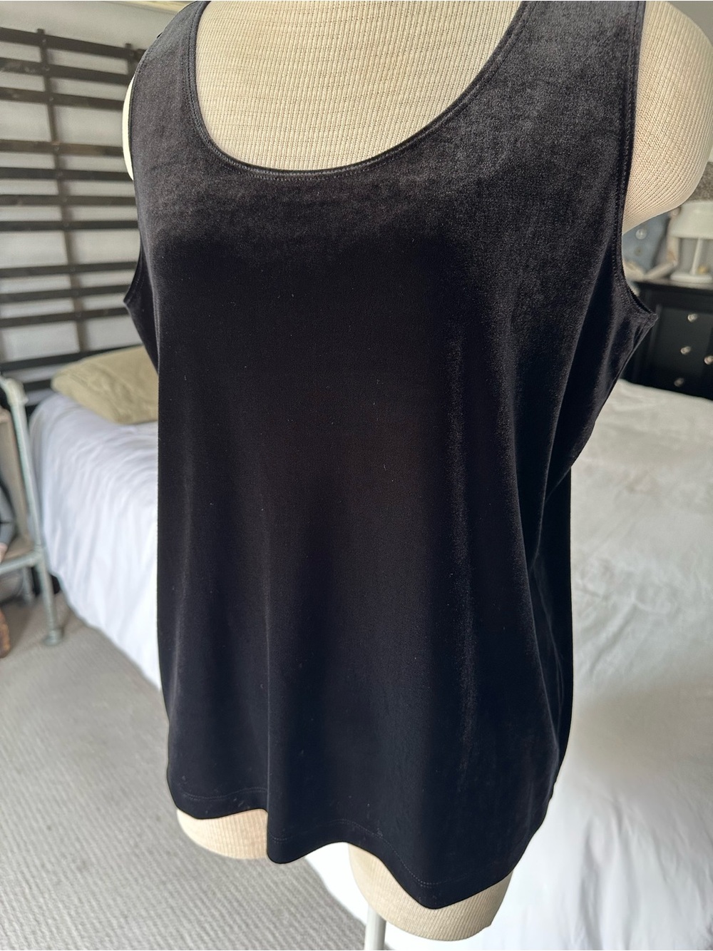Chico's Black Velvet Tank Top, size large (2) - Picture 4 of 10